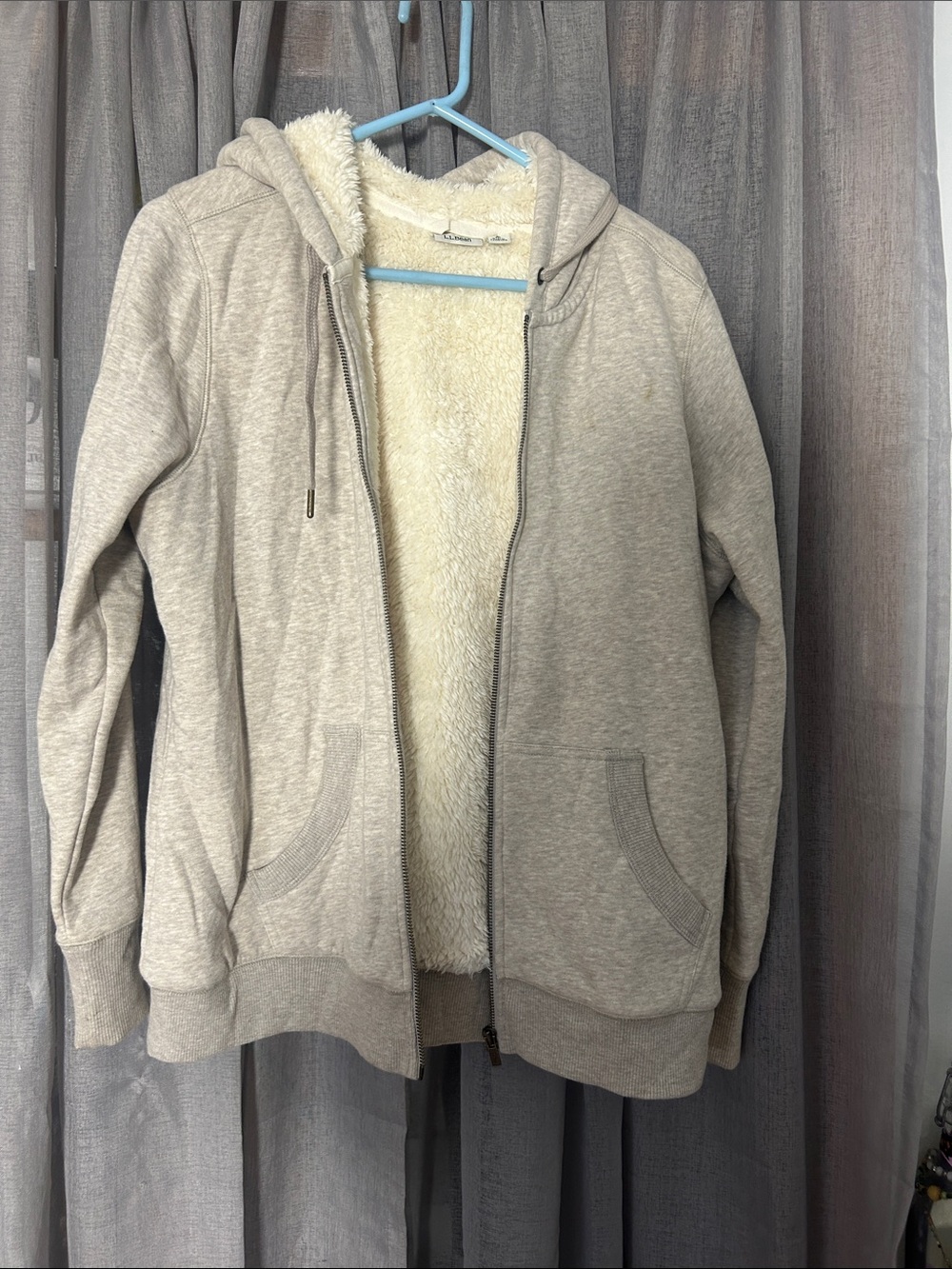 L.L. Bean Cream Sherpa-Lined Zip Hoodie Jacket